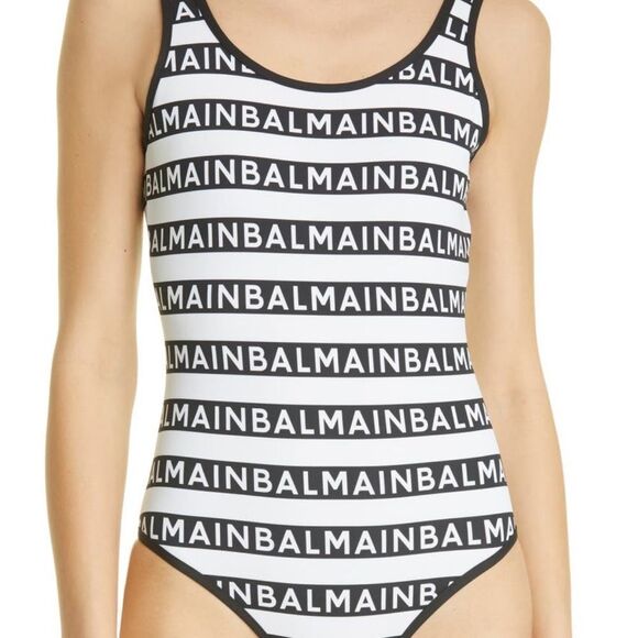 Balmain Small 2 black & white Authentic monogram logo one piece swimsuit high - Picture 3 of 12